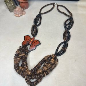 Wood Bead Wood Butterfly Necklace
